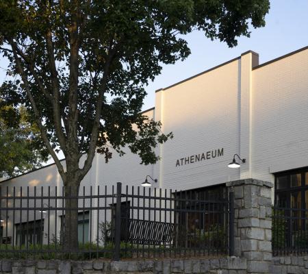 building facade of Athens GA contemporary gallery the Athenaeum whose director is UT Austin alumna Katie Geha