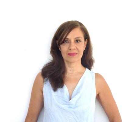 brunette woman portrait against white background