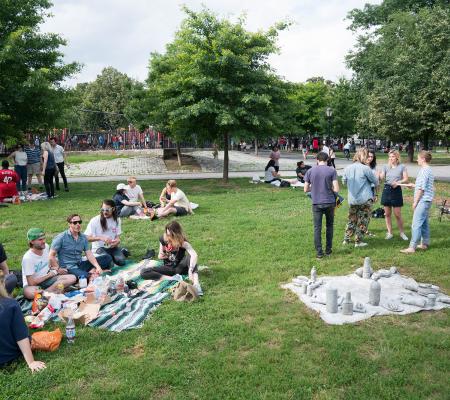 picnic sculpture installed and enjoyed by public