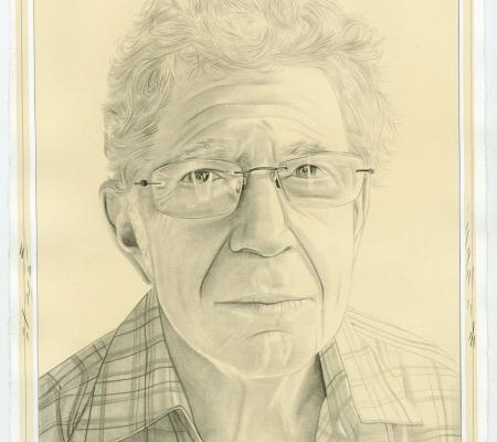 Courtesy of the Brooklyn Rail and artist Phong Bui. A drawn portrait of UT art historian Richard Shiff